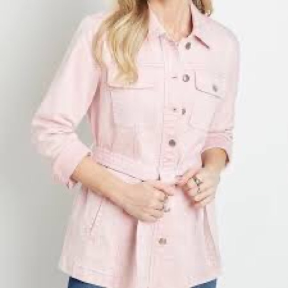 Maurices Stretch Denim Trench Jean Jacket Sz. S Belted Light Pink Cotton - Picture 1 of 10